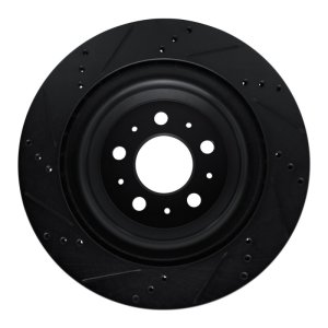 Tesla Model 3 Brake Rotor (1) - Rear Right - R1 Concepts - Drilled & Slotted - Black - `17-`25